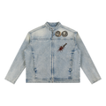 Supper tuff religious iconography -Vintage Wash Zip Denim Jacket