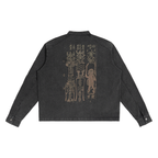 Asian talisman on the back with cool heart on front Denim Vintage Washed Jacket