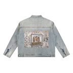 Supper tuff religious iconography -Vintage Wash Zip Denim Jacket