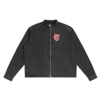 Asian talisman on the back with cool heart on front Denim Vintage Washed Jacket