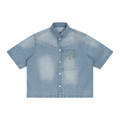 Ethiopian design on the back light bringers up tomorrow -Unisex Vintage Wash Boxy Short Denim Shirt