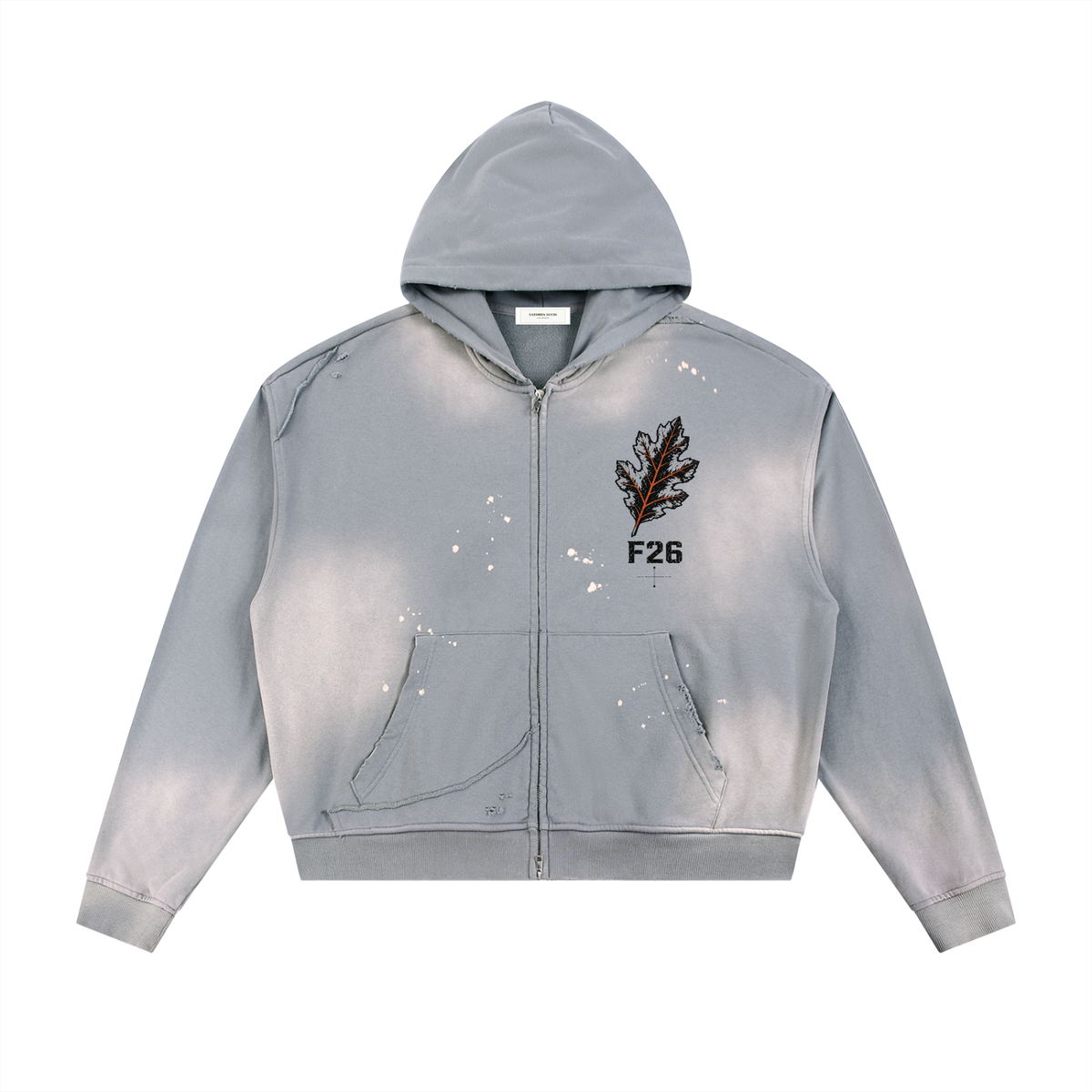 LBO2-Sun Fade Frayed Raw Edge Fleece Zip Hoodie