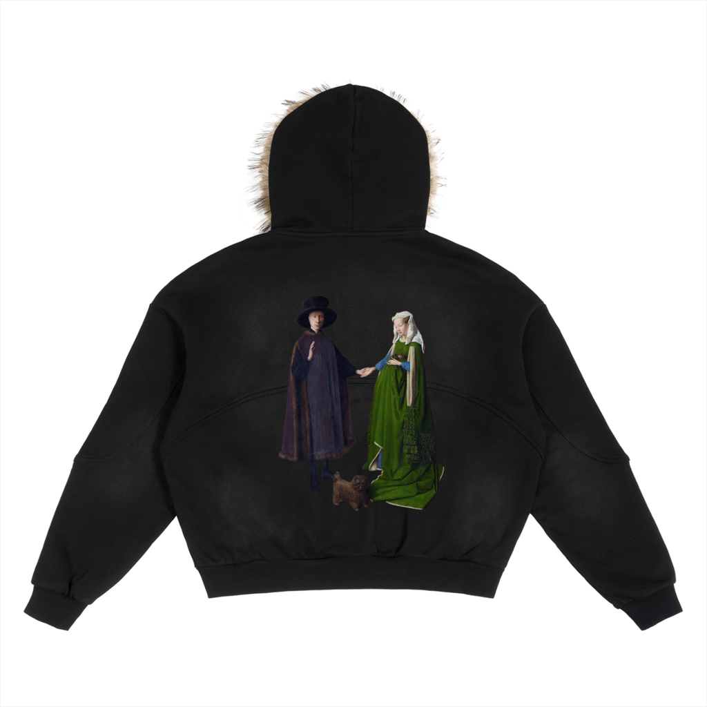 Sun Fade Boxy Detachable Fur Hoodie
