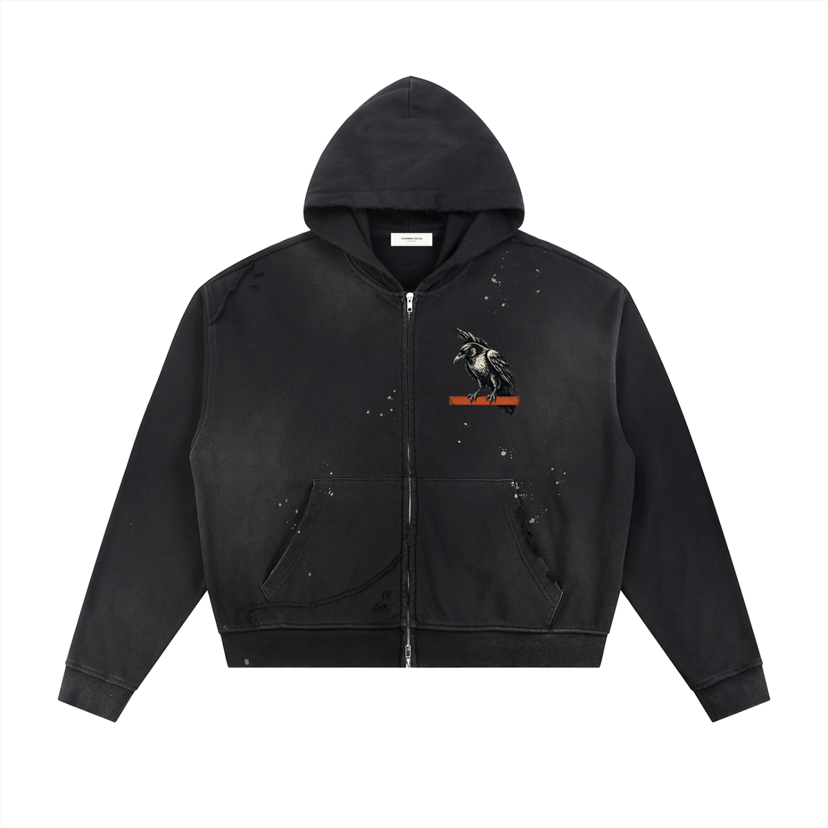 Fall wear-Sun Fade Frayed Raw Edge Fleece Zip Hoodie