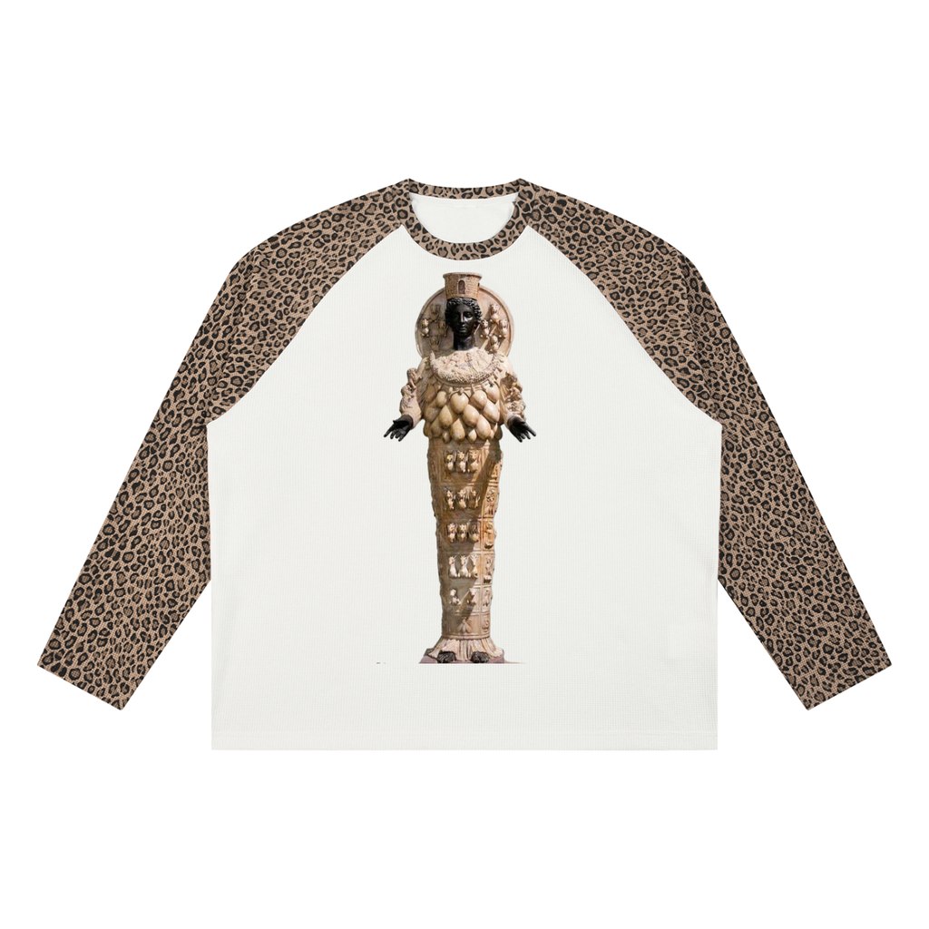 Fertility Goddess-Unisex Leopard Panel Waffle T-Shirt